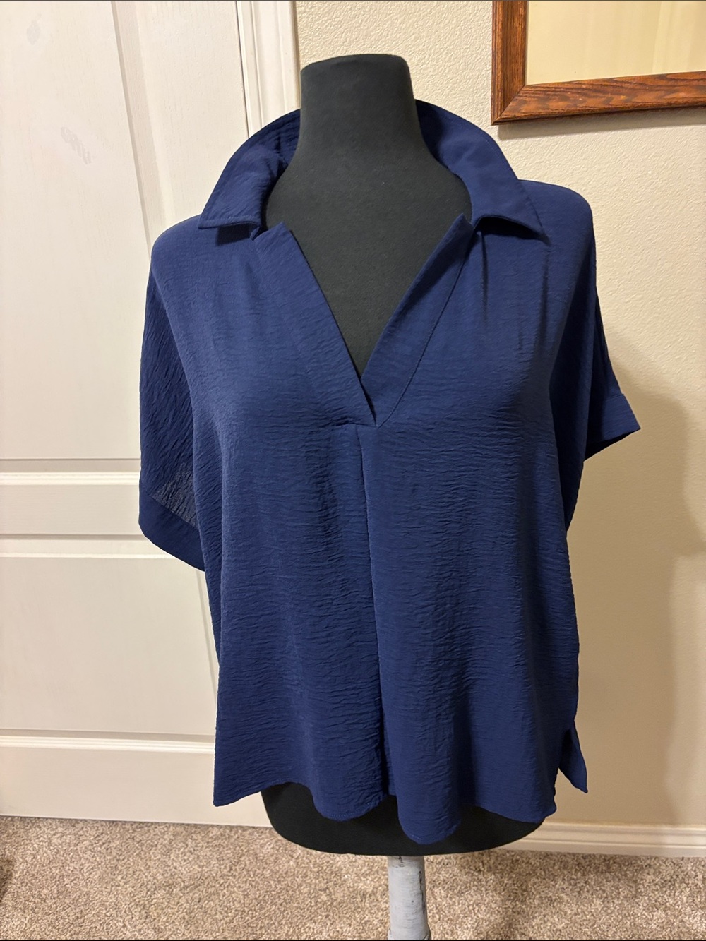 JODIFL Navy V-Neck Short Sleeve Collared Tunic